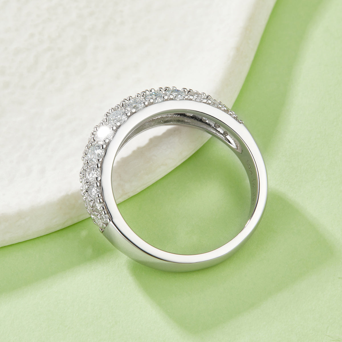 S925 Sterling Silver 3-Row Pave Moissanite Ring, 1.9ct D-VVS1 Eternity Band, Platinum Plated US Sizes 5-9, GRA Certified Gift Box