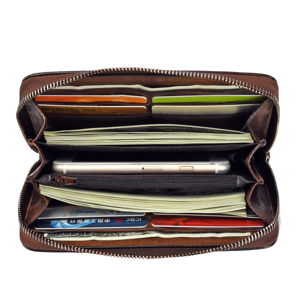 Retro Distressed Zip-around Wallet Hand-distressed For A Classic Lookpractical And Convenient