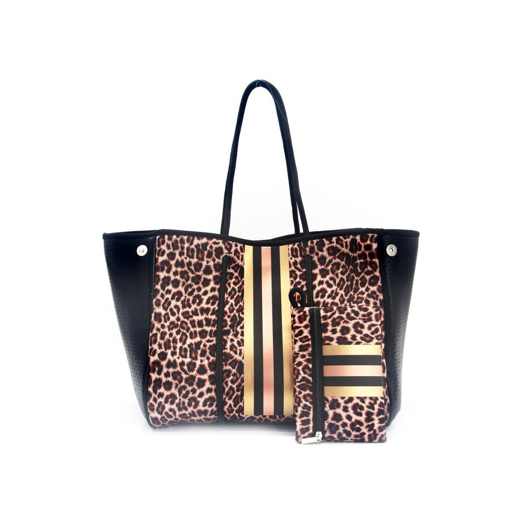 Leopard Print Printed Black Portable Beach Bag Leisure Travel