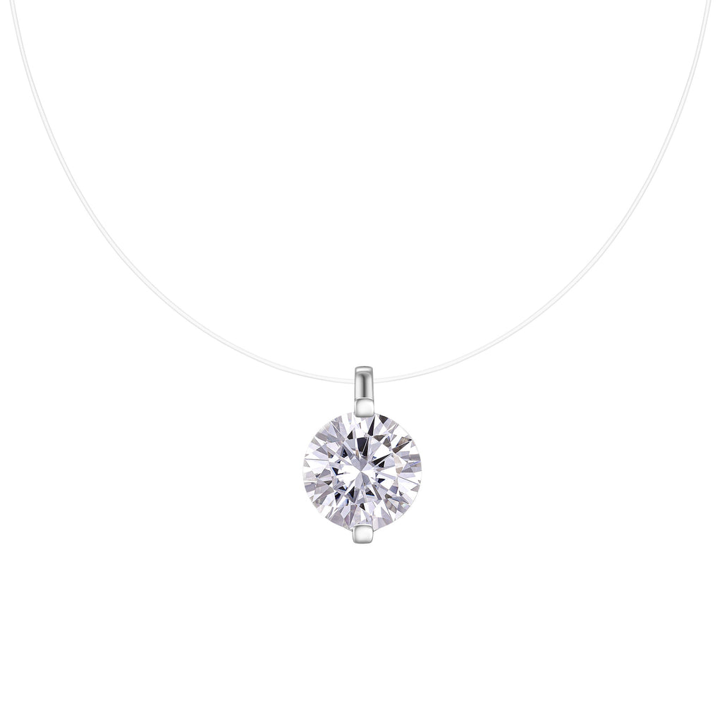 S925 Sterling Silver Invisible Necklace, 1&2&3ct D-VVS1 Moissanite Solitaire Pendant, Platinum Plated 40&46cm Chain, GRA Certified Gift Box