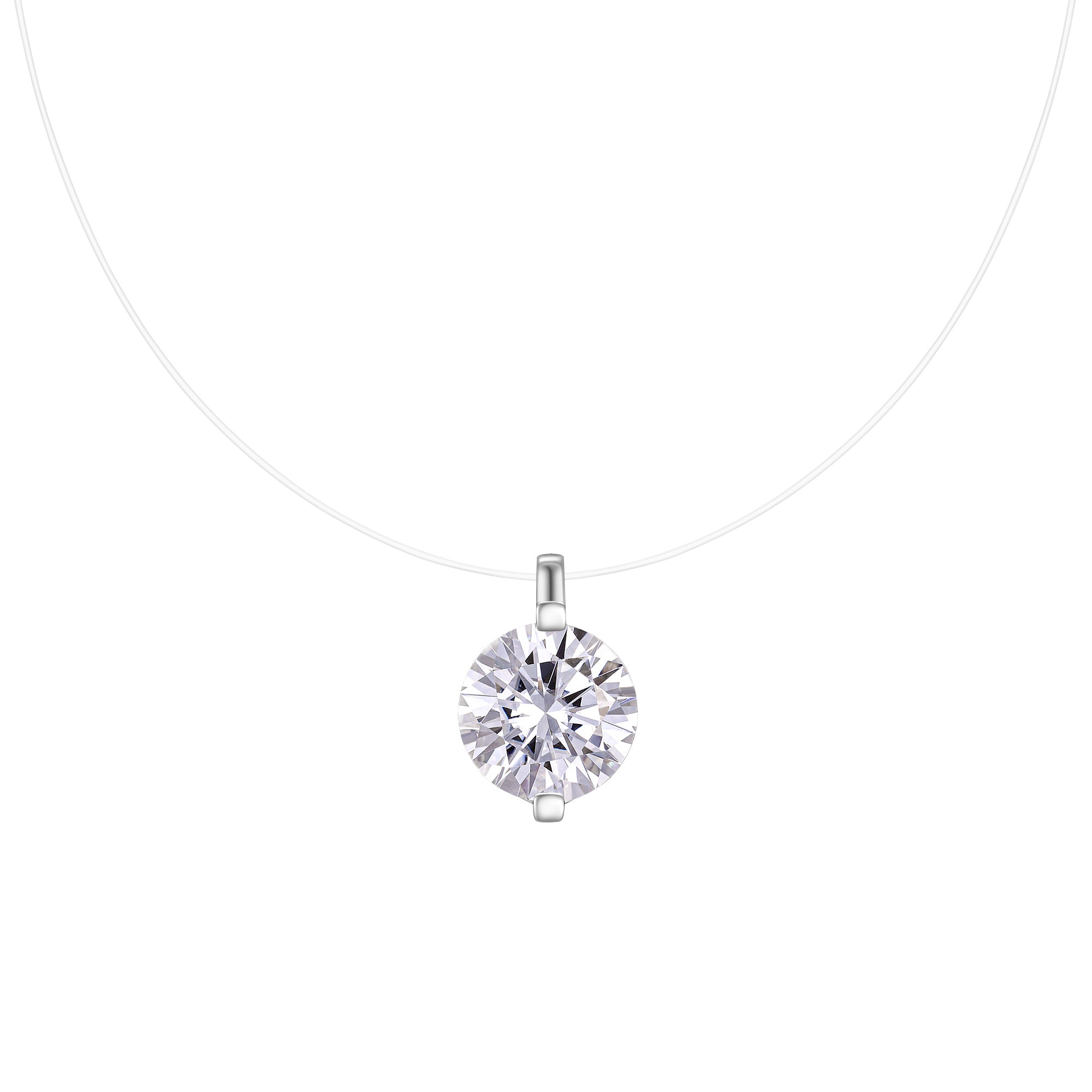 S925 Sterling Silver Invisible Necklace, 1&2&3ct D-VVS1 Moissanite Solitaire Pendant, Platinum Plated 40&46cm Chain, GRA Certified Gift Box