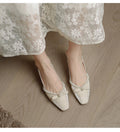 Women Block Heel Closed Toe Sandals, 2026 Summer New Fashion Square Toe Back Strap Pearl Fairy Style High Heel Pumps