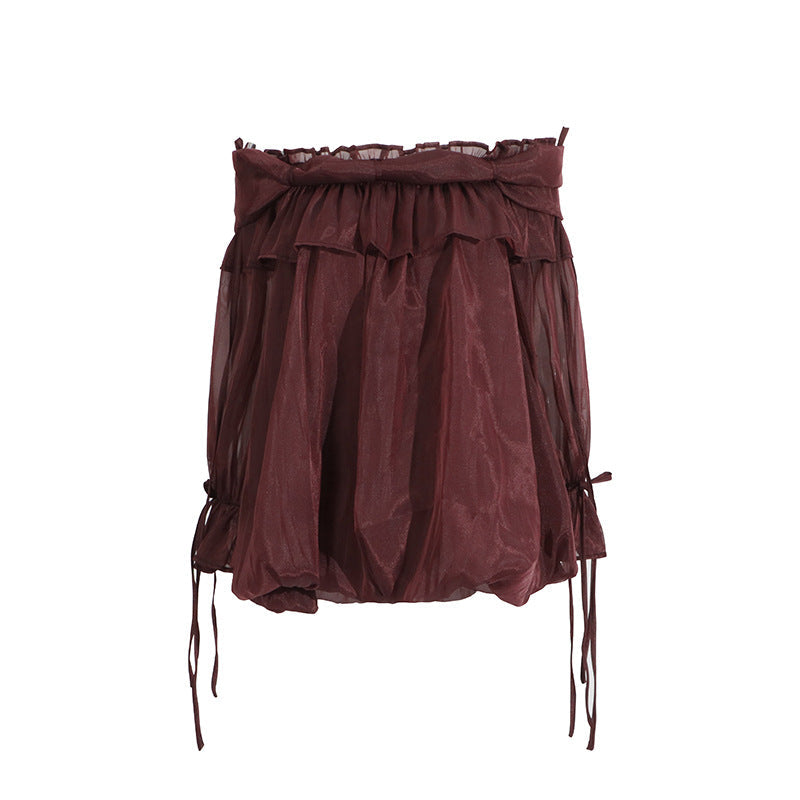 Retro Off-the-Shoulder Strap Bell-Sleeve Solid Color Chiffon Top