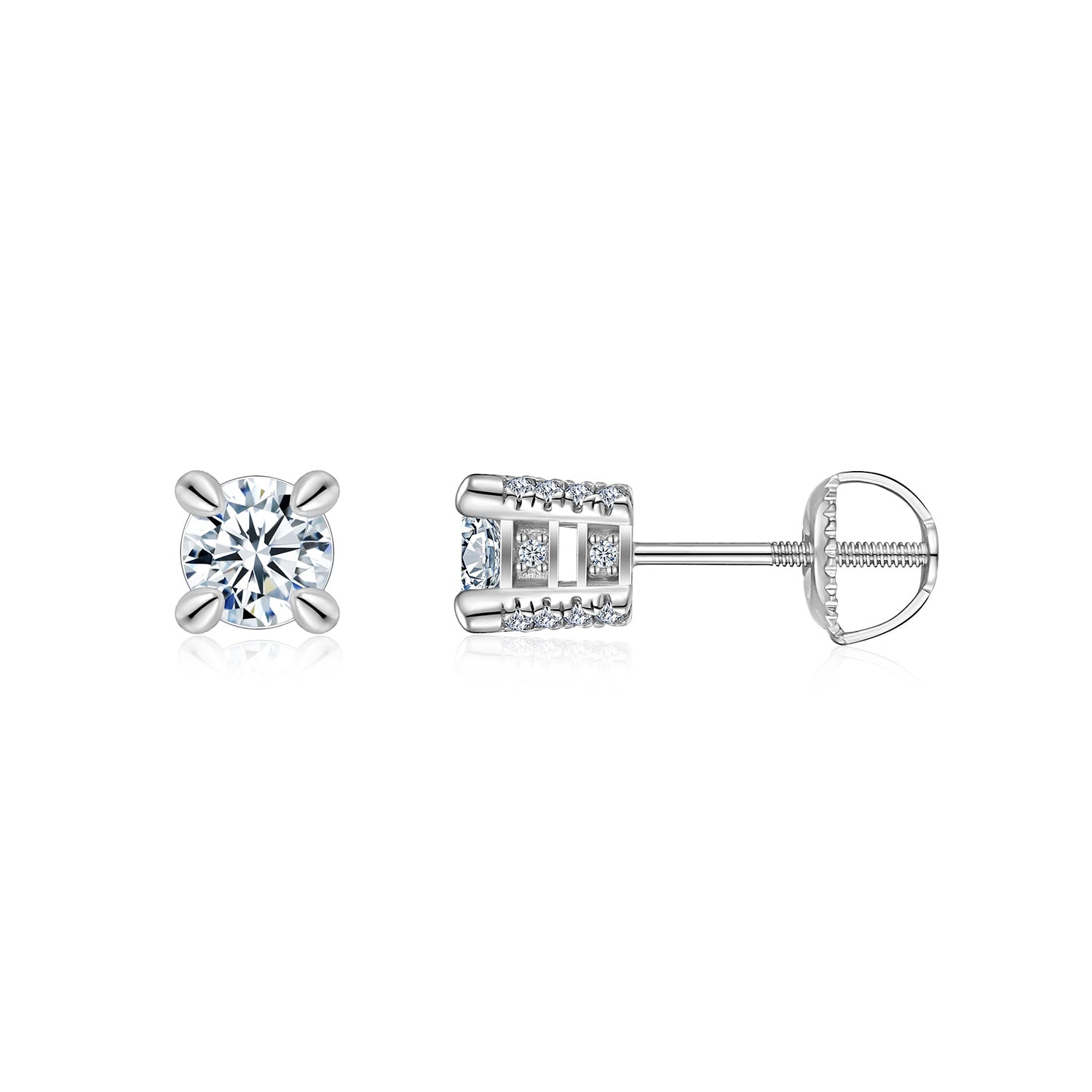 S925 Sterling Silver Moissanite Stud Earrings, 0.5&2ct D-VVS1 4-Prong Basket Pave With Screw Backs, GRA Certificate Gift Box