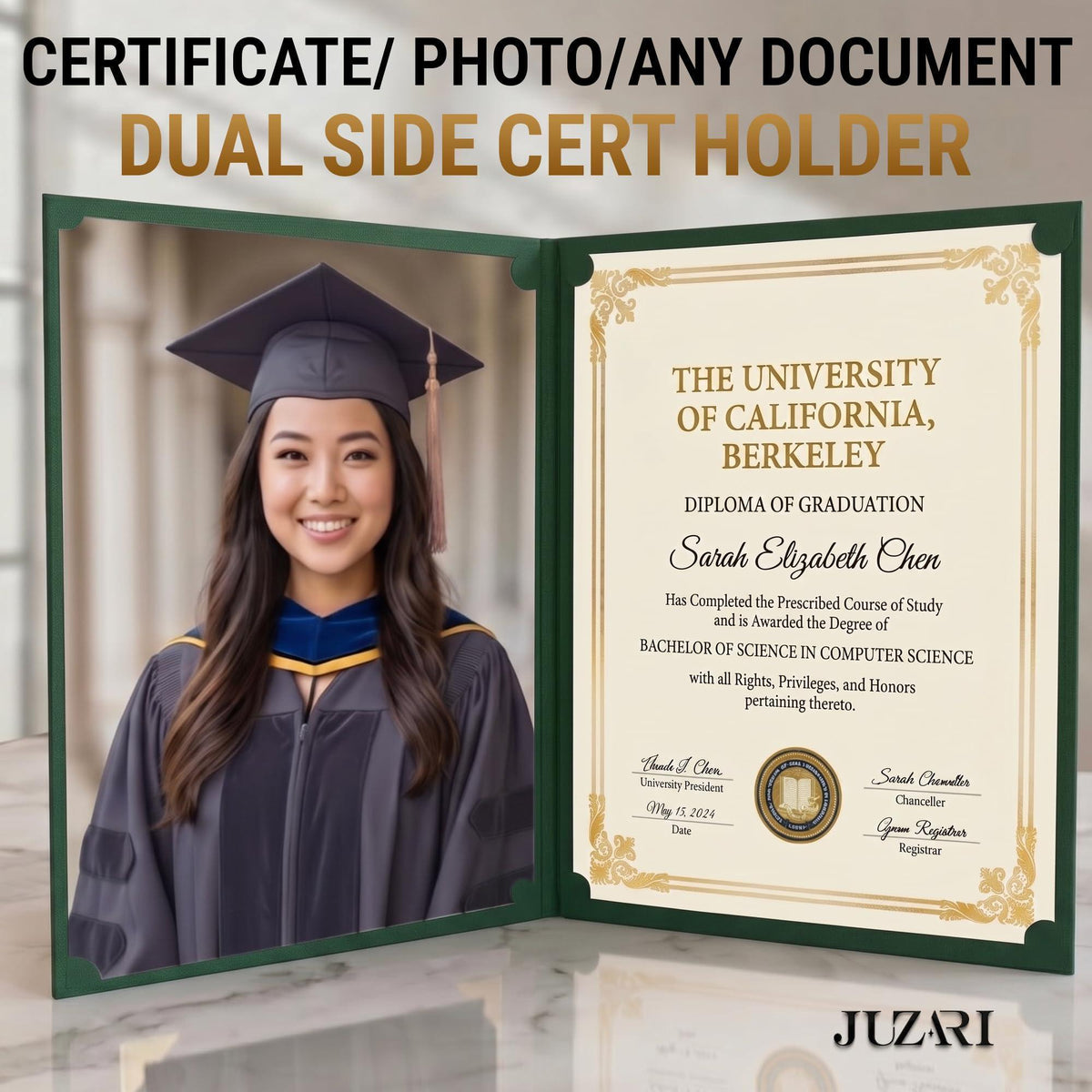 50 Pack Premium Green Certificate Holders 8.5 x 11 inch Heavyweight 300gsm Cardstock Diploma Holder & Certificate Folder Award Certificate Folders for Graduation with Gold Foil Diploma Cover