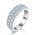 S925 Sterling Silver 3-Row Pave Moissanite Ring, 1.9ct D-VVS1 Eternity Band, Platinum Plated US Sizes 5-9, GRA Certified Gift Box