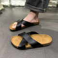 Mens Cork Slippers Cross-strap Sandals Fashionable
