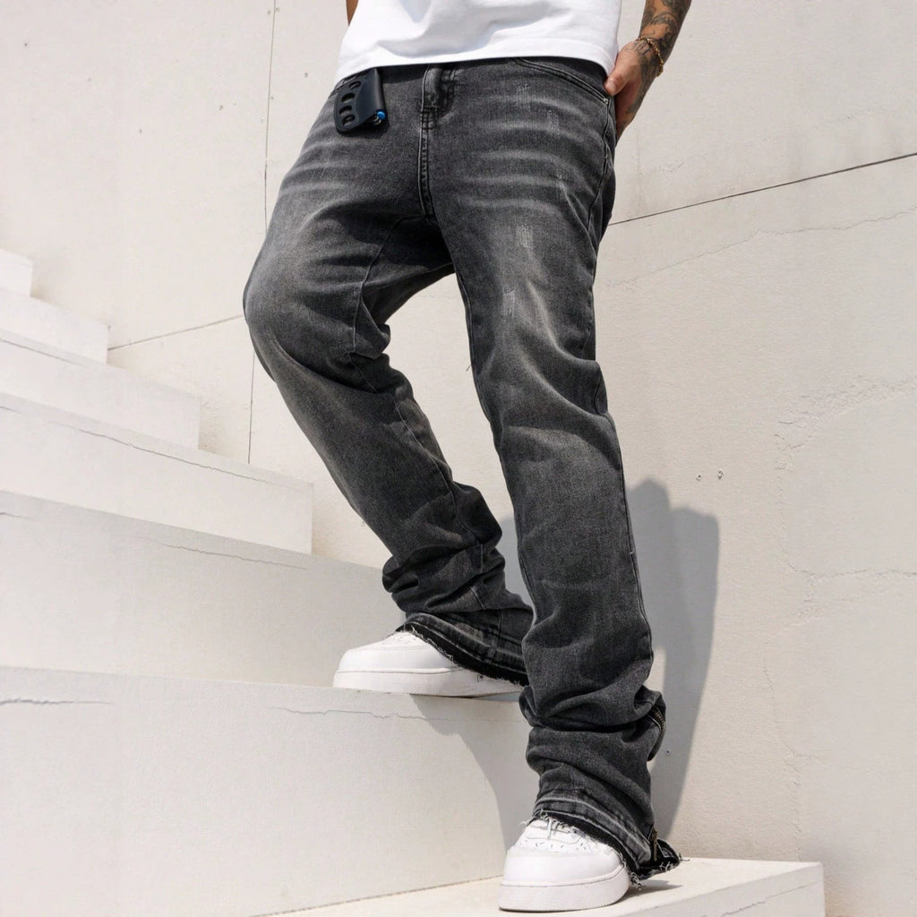 Mens Slightly Flared Relaxed-fit Stretchy Straight-leg Jeans