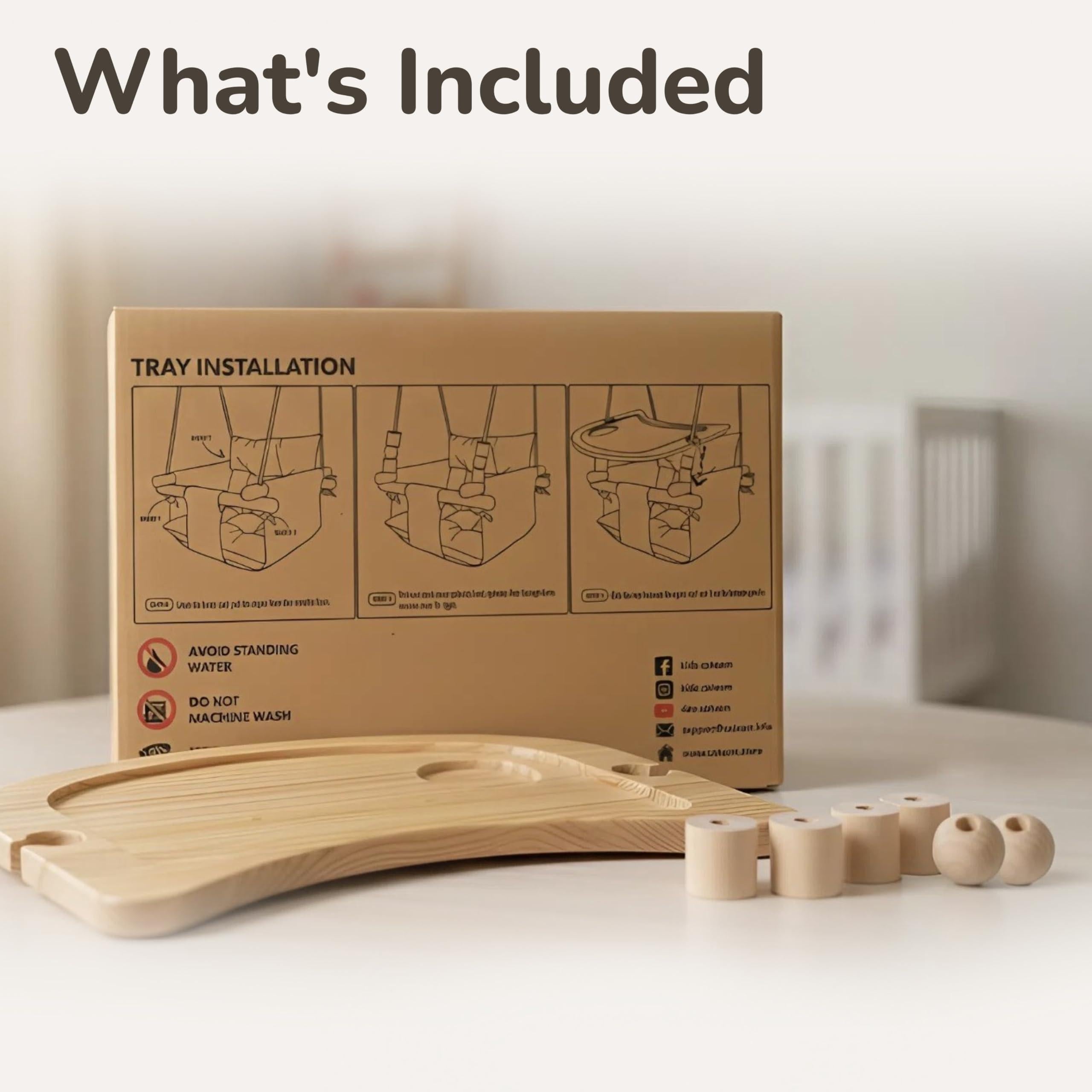 Wooden Tray for Canvas Baby Swing Hanging Chair Accessory Natural Wood Montessori Play Table for Babies & Toddlers Detachable Safety Design for Indoor Canvas Toddler Swing