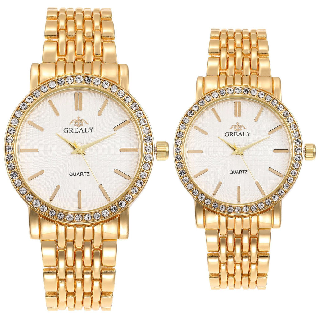 Simple Casual Quartz Watch with Steel Strap and Diamond Detailing
