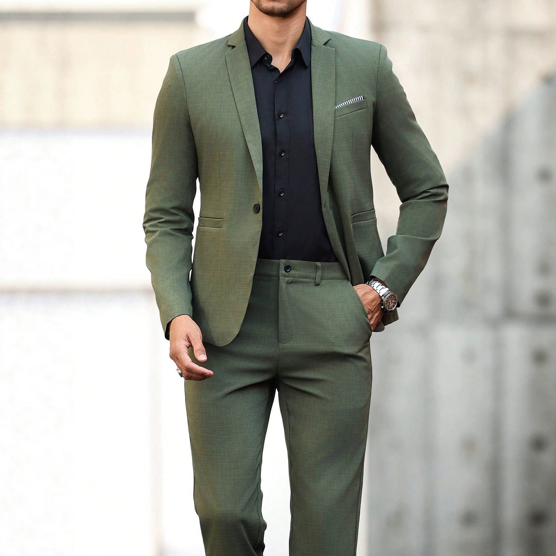 Mens Light-business Dark Green Suit Set
