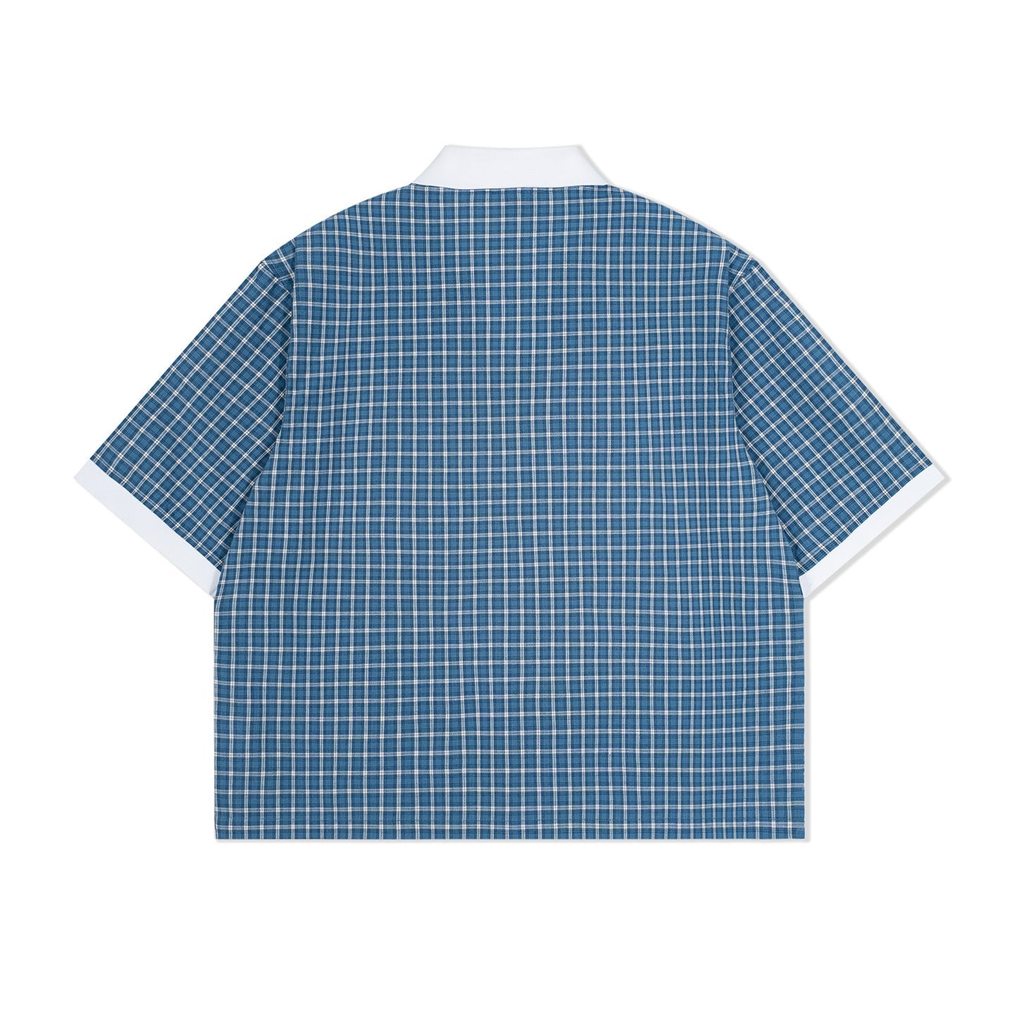 Mens Summer Thin Color-Block Plaid Lapel Short-Sleeve Shirt