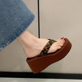 Women's Leopard Print Flip Flops, New Elevated Platform Thong Sandals, Versatile Outdoor Beach Slippers For Summer