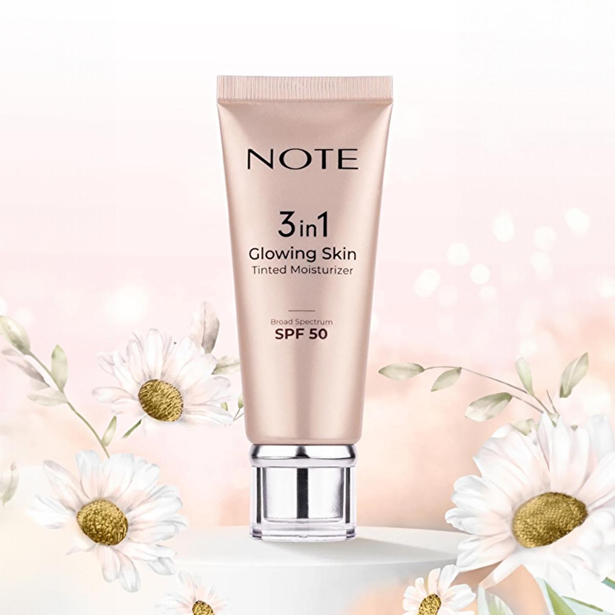 Note Cosmetics Tinted Moisturizer SPF 50 - Glowing Skin Cream, Light Coverage, Hydrating, and Sun Protection