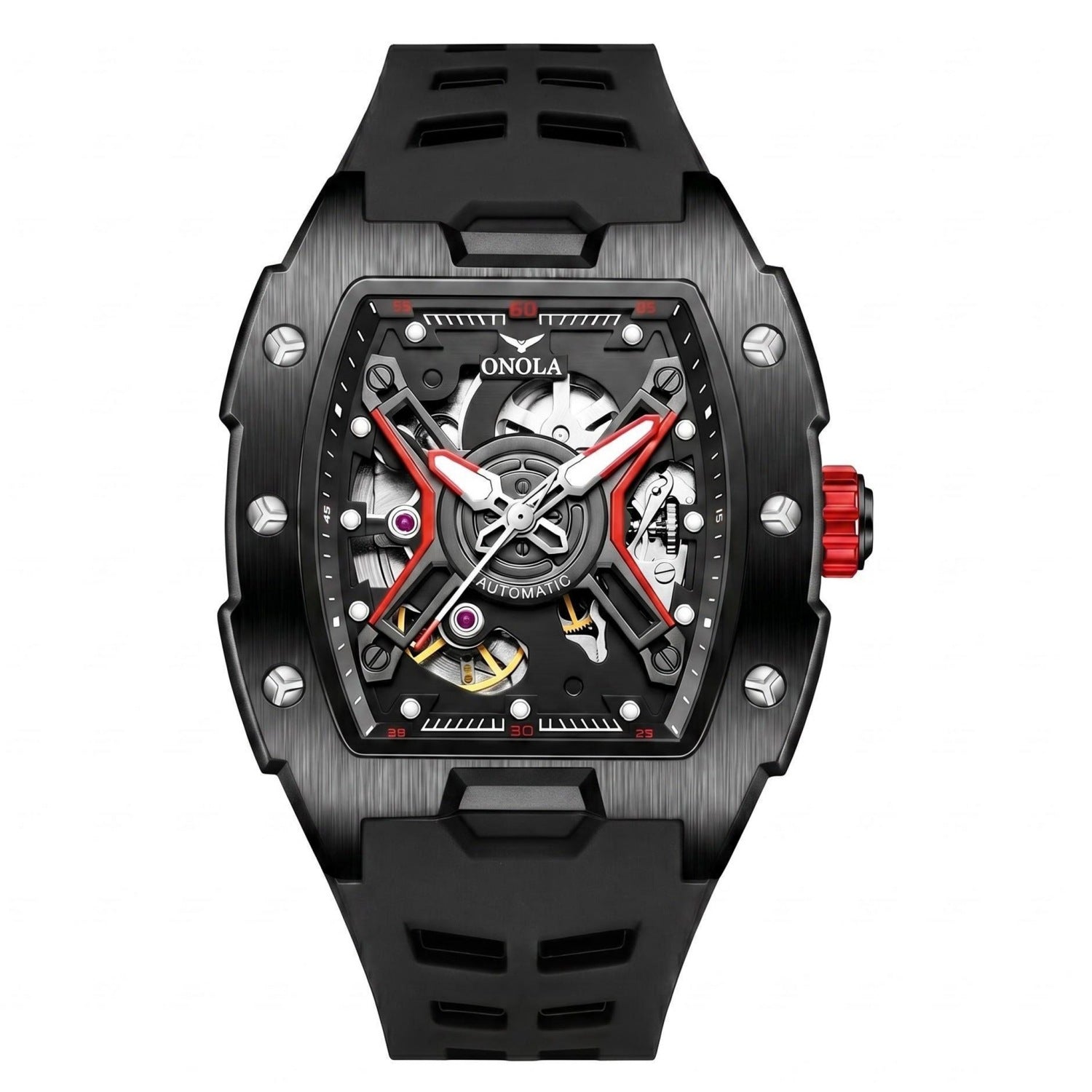 Fully Automatic Mechanical Mens Watch With A Silicone Strap And Water Resistance