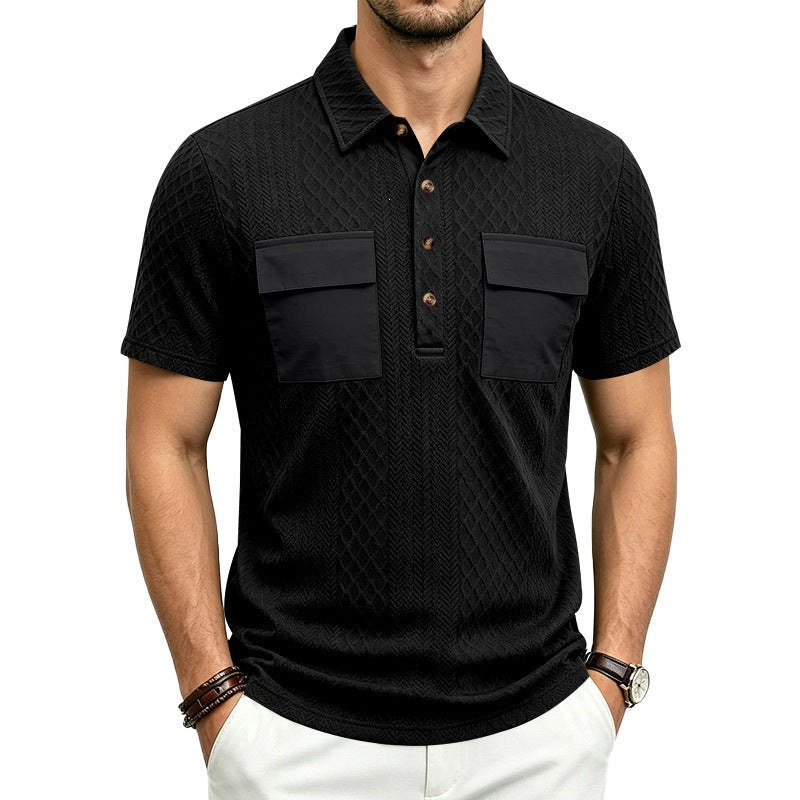 Mens Heavyweight Jacquard Lapel Polo Shirt