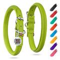 Rolled Leather Dog Collar Padded 8–10 in Neck Green