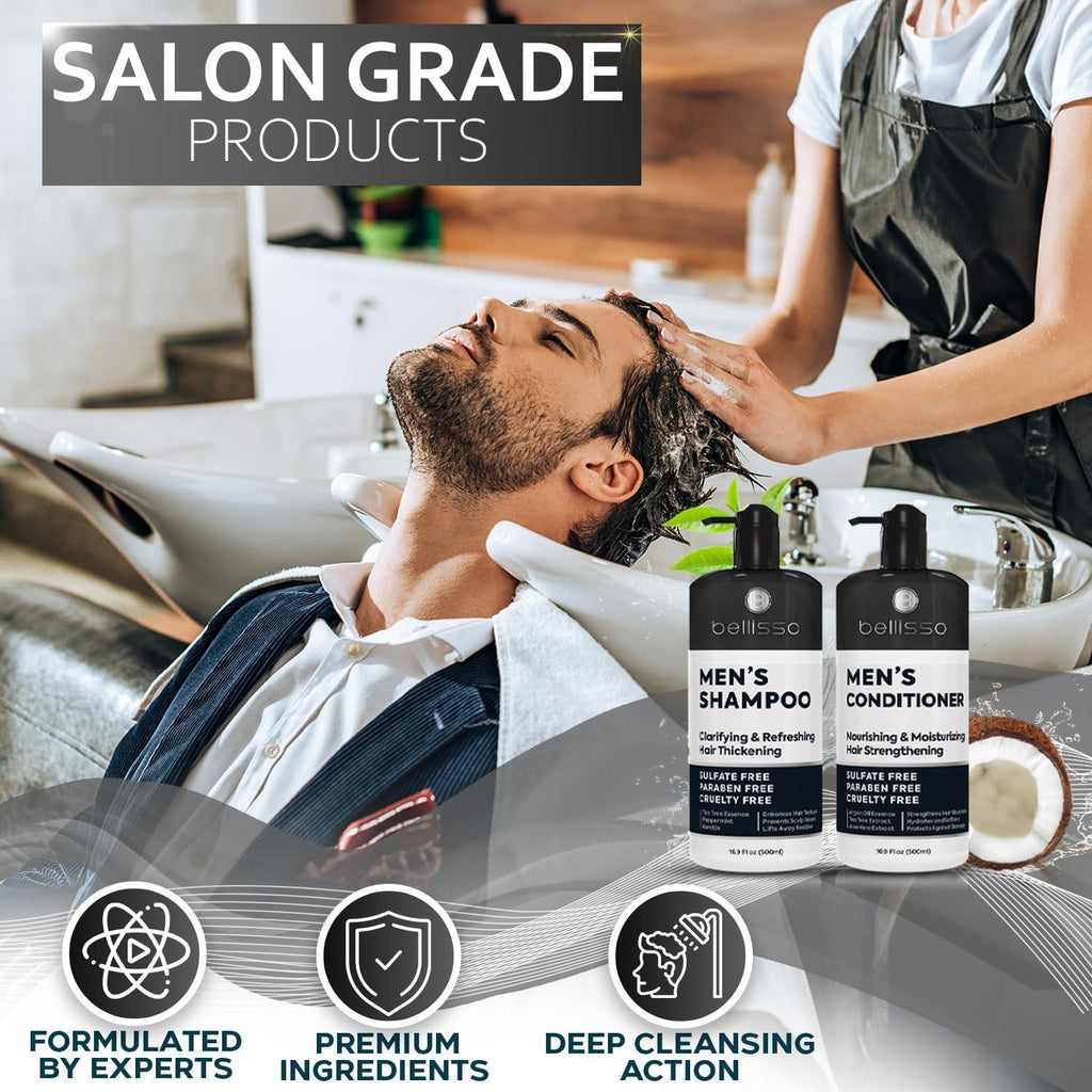 Mens Shampoo and Conditioner Set Sulfate Free and Clarifying For Men with Oily to Normal Hair Moisturizing and Thickening Biotin Keratin Tea Tree Oil Caffeine and Peppermint for Dandruff