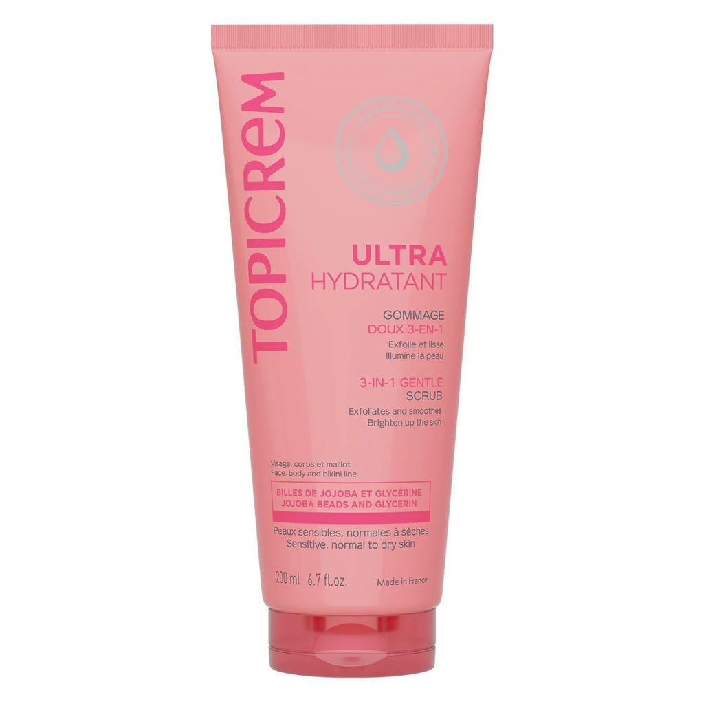 Topicrem Gentle Exfoliating Scrub for All Skin Types - Soap-Free, Jojoba Beads, 200ml