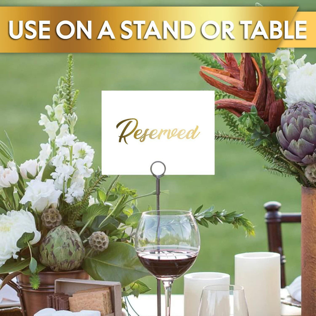 10 Pack Gold Reserved Table Signs for Wedding Party Restaurant Double Sided Reserved Table Signs Gold Reserved Signs for Tables Gold Table Reserved Cards White Paper Reserved Table Tent Card
