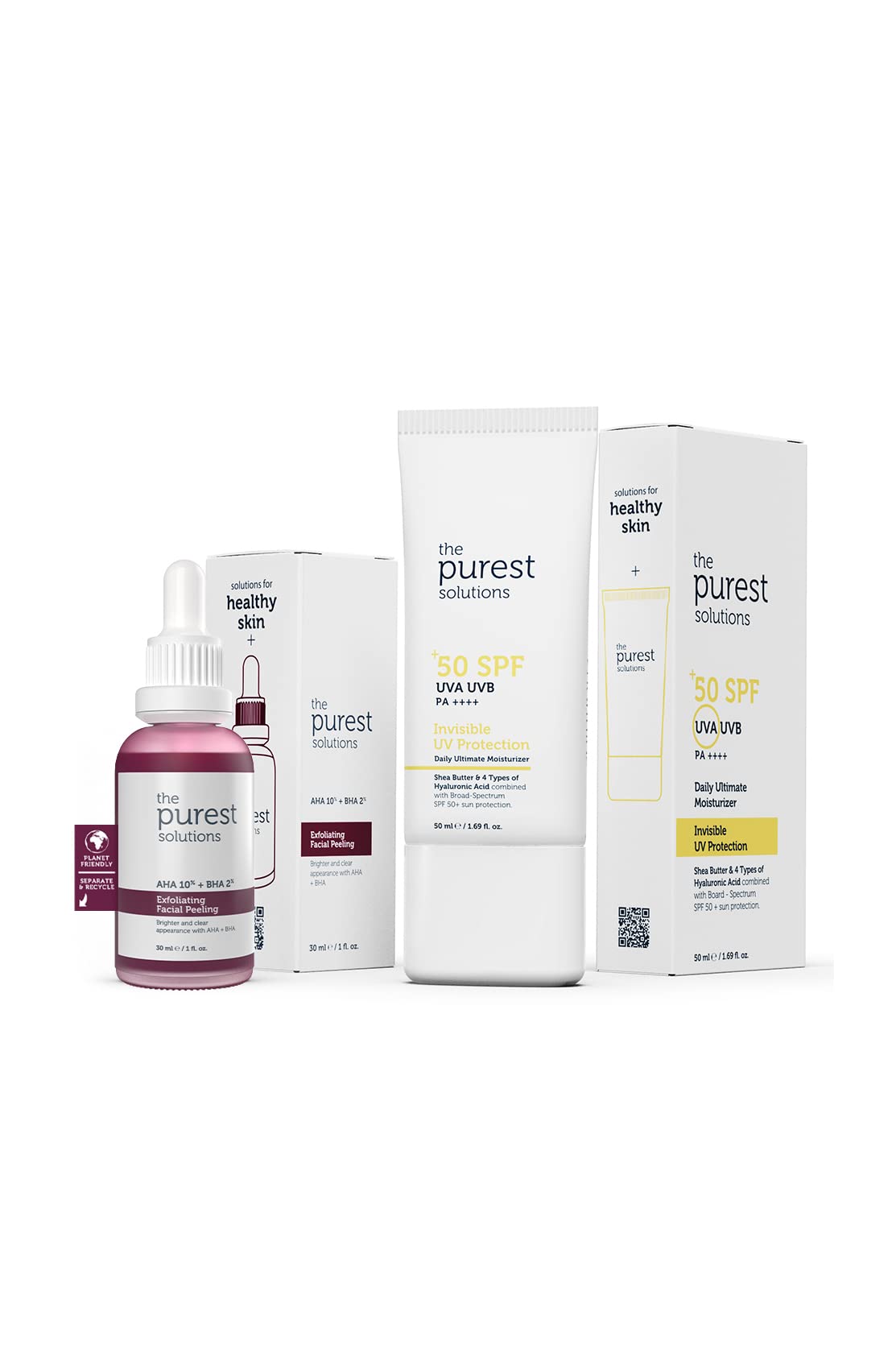 The Purest Solutions Skincare Set - Exfoliating Facial Peeling & UV Protection with SPF 50+
