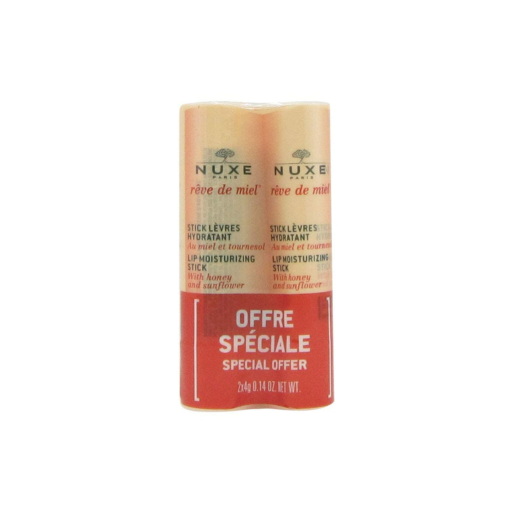 Nuxe Reve de Miel Lip Moisturizing Stick Set - 2x4g Natural Lip Care, Paraben-Free Cosmetics
