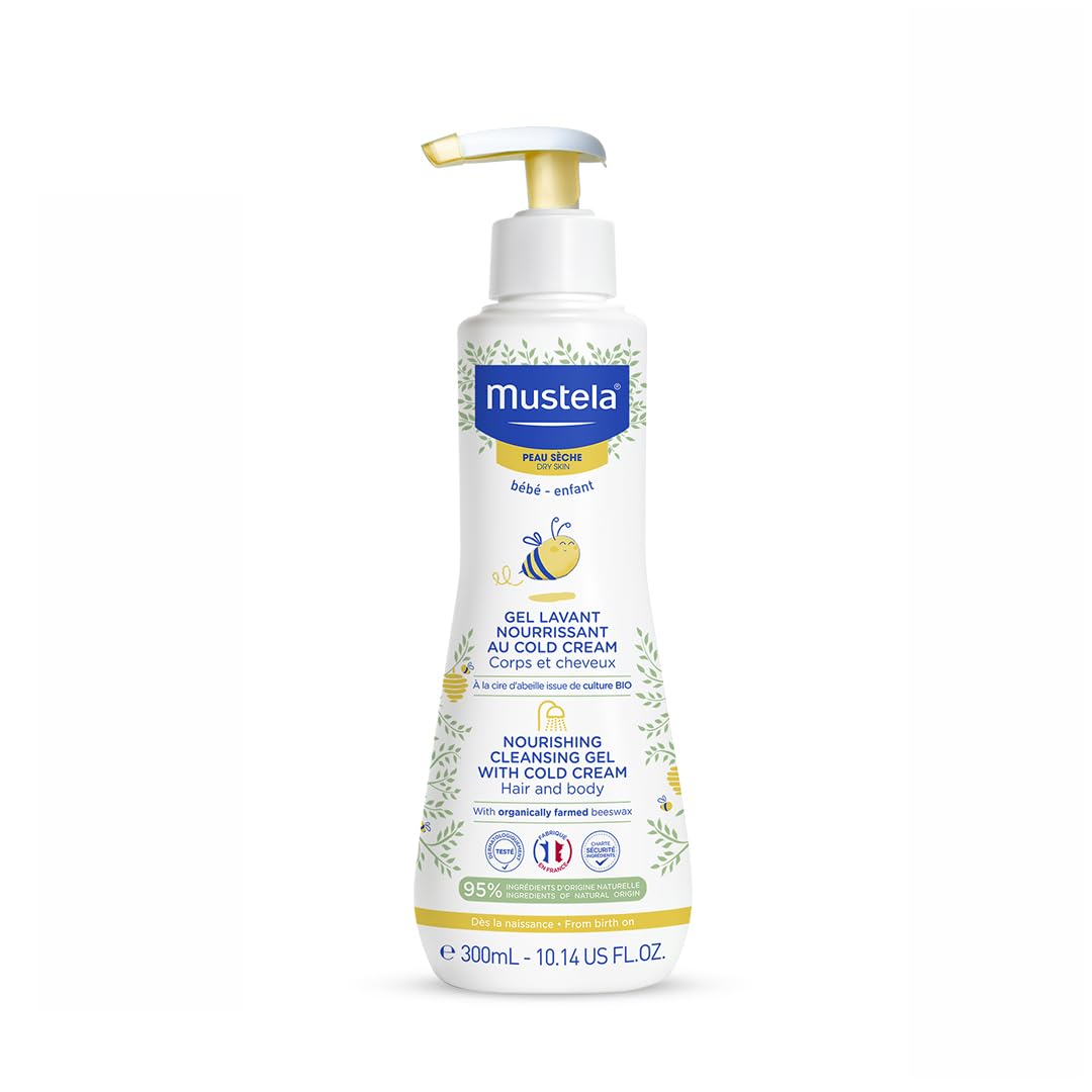 Mustela Nourishing Cleansing Gel with Cold Cream for Newborns & Dry Skin - Gentle, Natural Baby Care