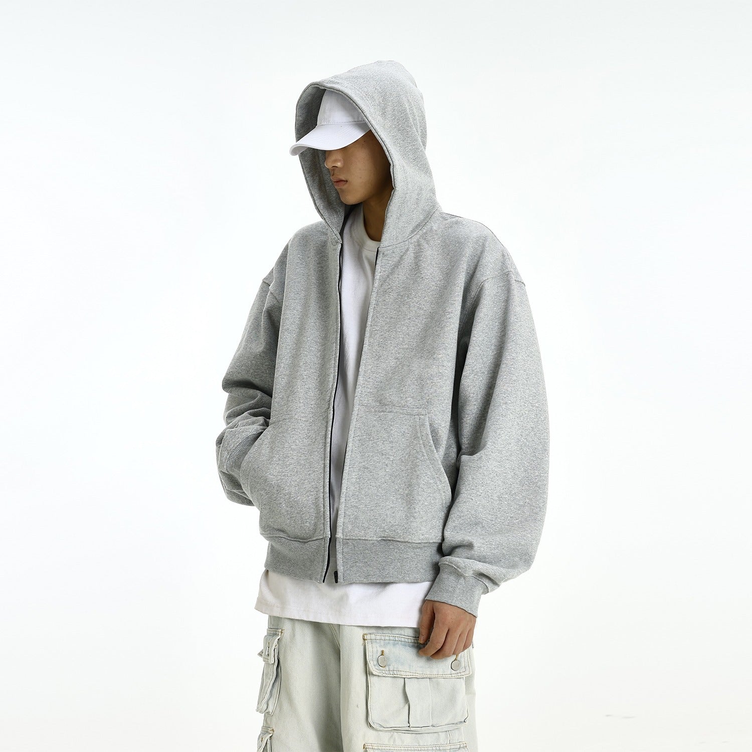 Fashionable Hooded Cardigan Layered Sweatshirt Mens Trendy Hoodie