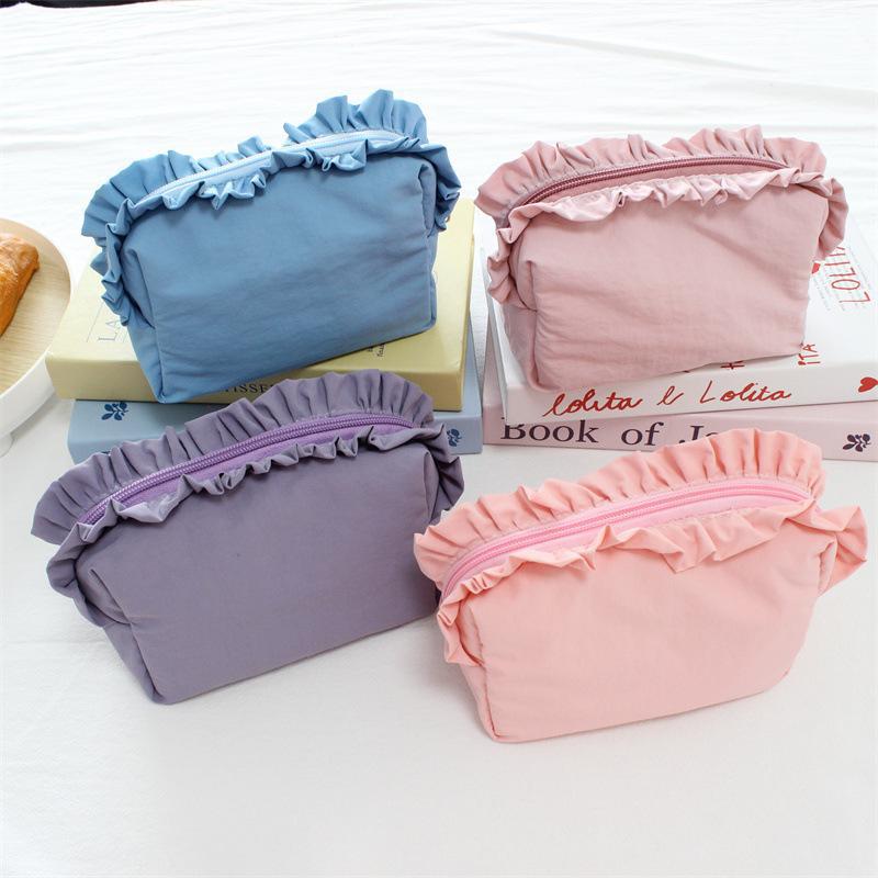 Korean-style Ruffled Makeup Bag Simple Nylon Waterproof Storage Pouch