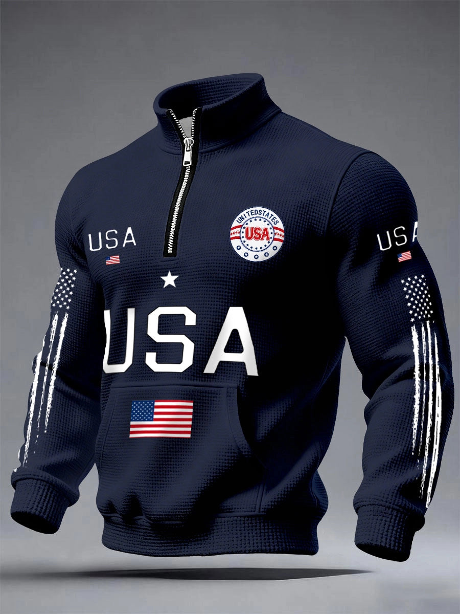 Mens Half-zip Hooded Sweatshirt With A Stand-up Collar Design
