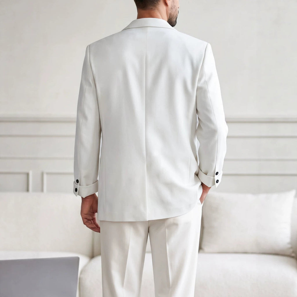 Mens White Suit With Embroidered Tailoring