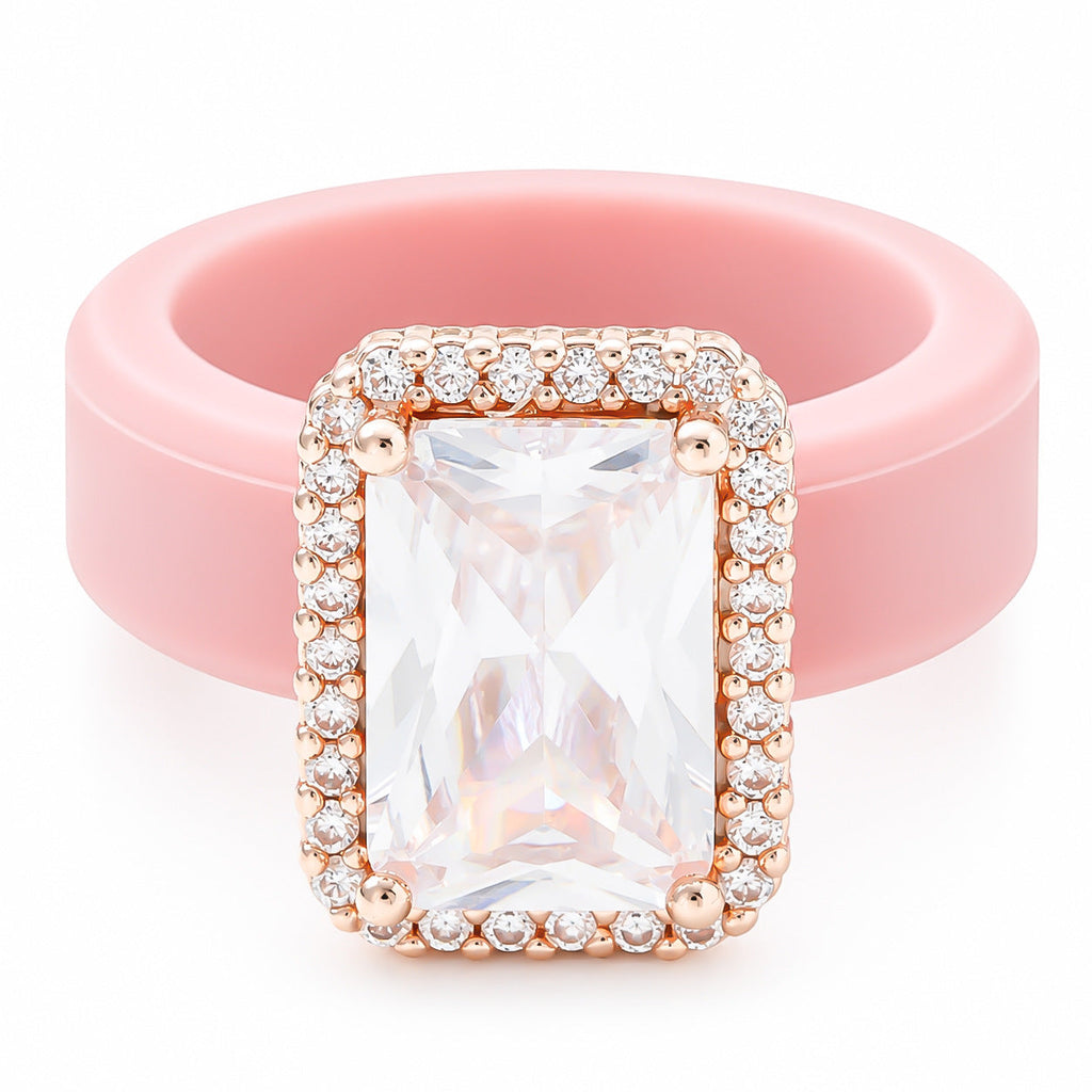 Silicone Inlaid Square Zircon Ring