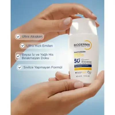 Bioderma SPF50+ Sunscreen: Ultra Fluid, Lightweight, Broad Spectrum Protection for All Skin Types - Daily Antioxidant Defense, Non-Greasy & Tintless