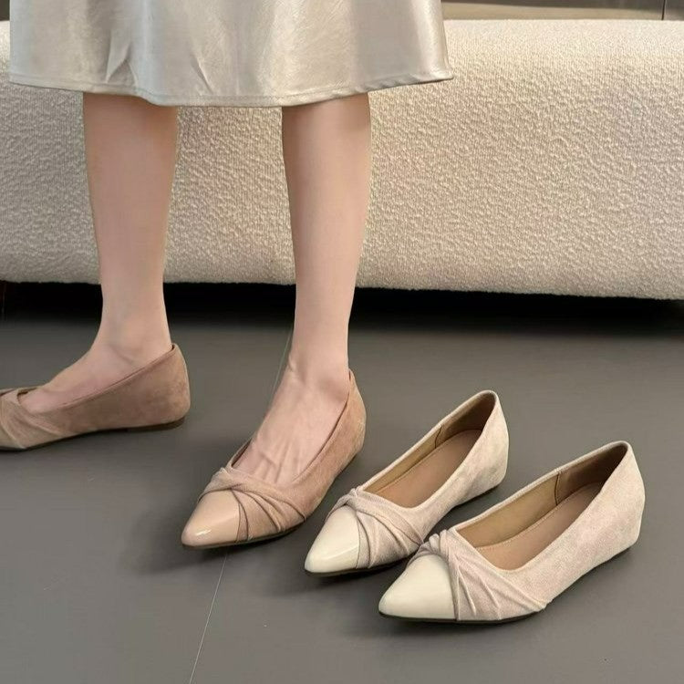 2026 New French Style Women Pointed Toe Shallow Flats, Autumn Winter Slip-on Pumps, Gentle Commute Shoes Matching Dresses,