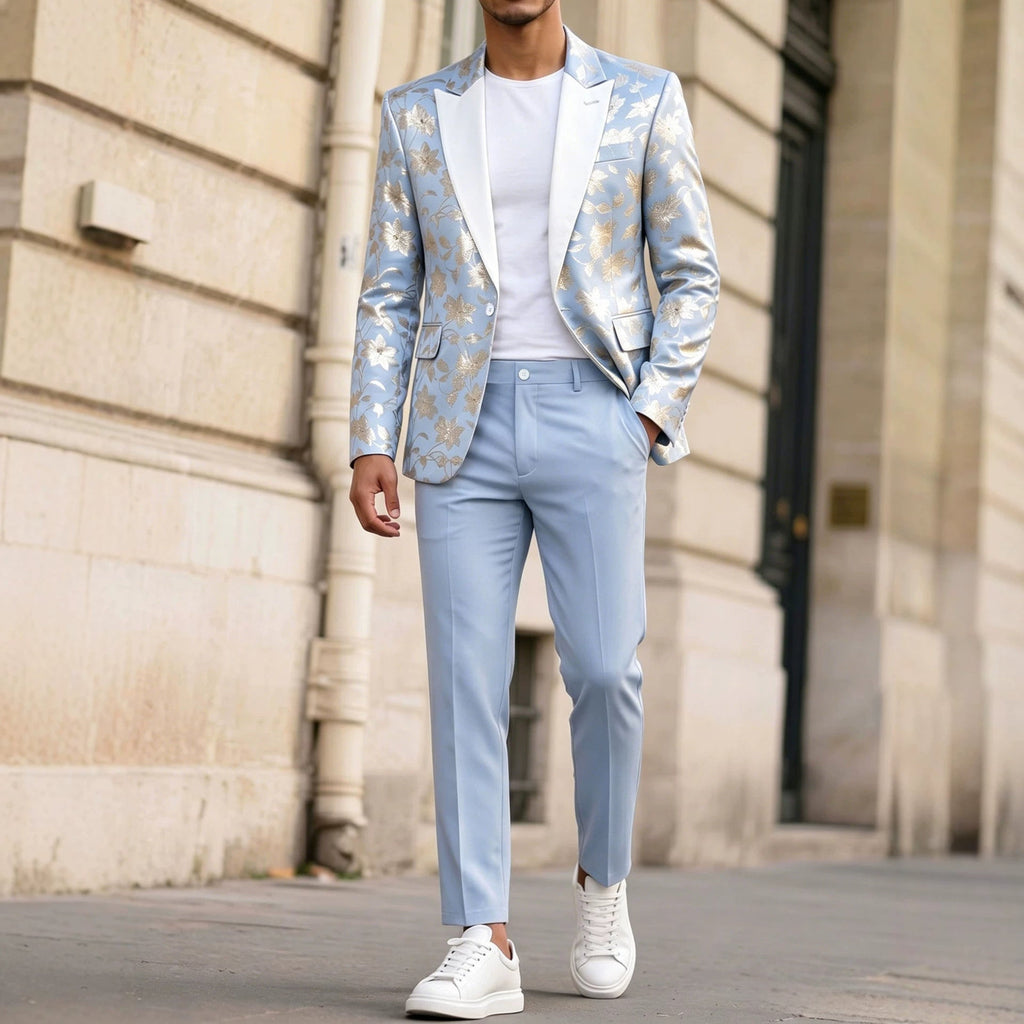 Mens Banquet Dress Gold-Embossed Suit Set