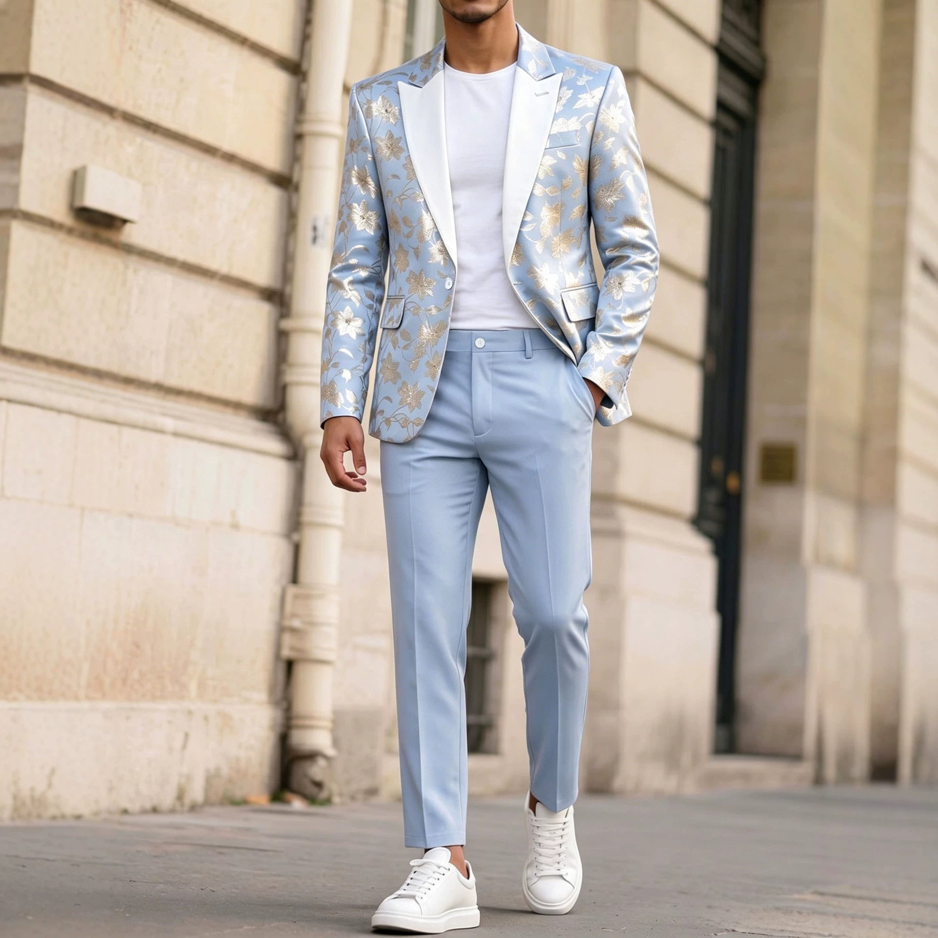 Mens Banquet Dress Gold-Embossed Suit Set