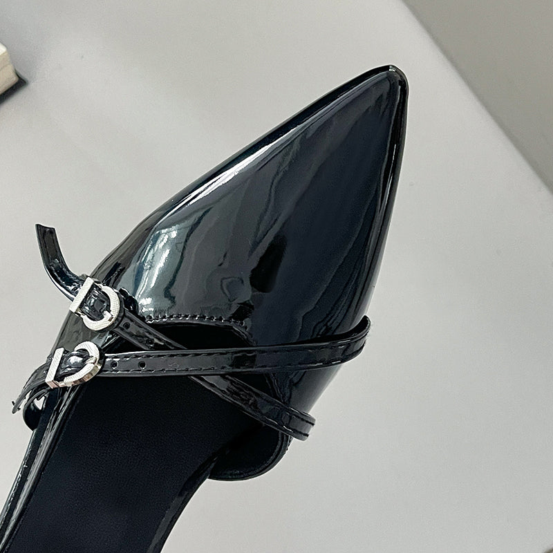 Women 2026 Summer New Pointed Toe Kitten Heel Closed Toe Sandals, British Style High Heels With Single Strap Buckle