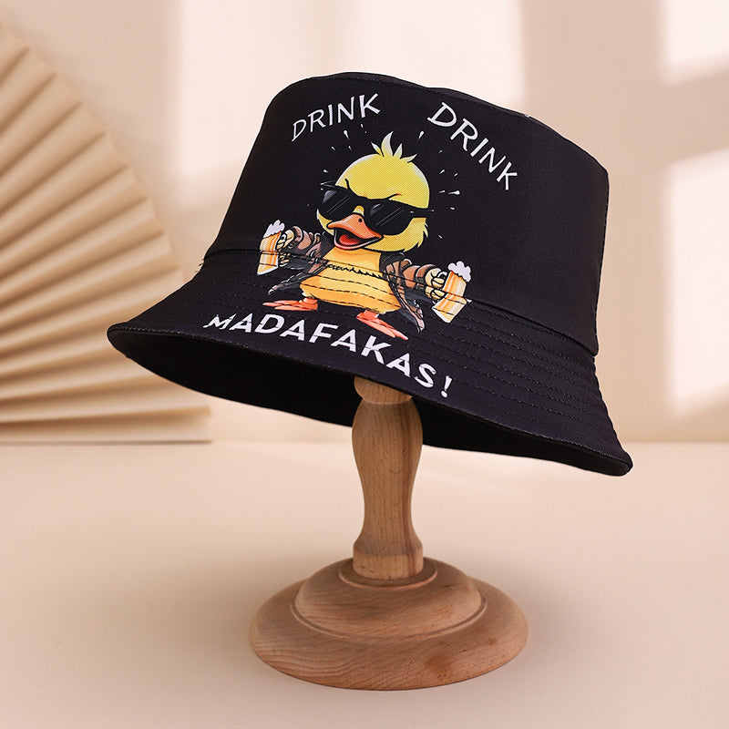 Men's And Women's Multi-purpose Printed Letter-shaped Yellow Duck Style Casual Fisherman Hat With Dual Sides, Suitable For Beer Festival Parties And Gatherings.