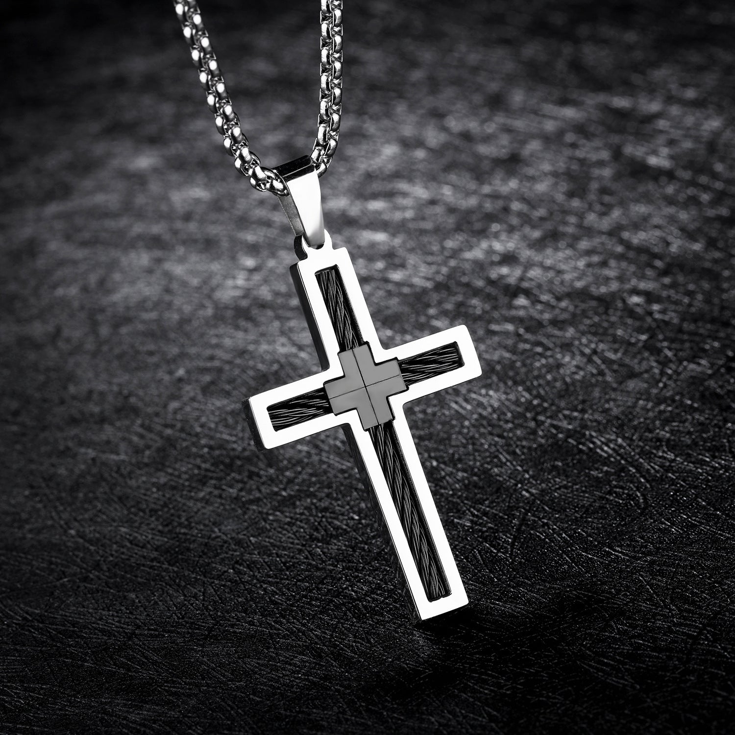 Titanium Steel Wire Cross Men's Necklace