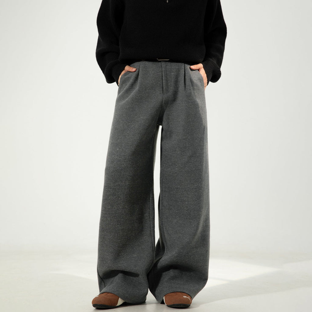 Wool Straight-leg Loose Pleated Casual Pants Thickened Long Trousers For Men