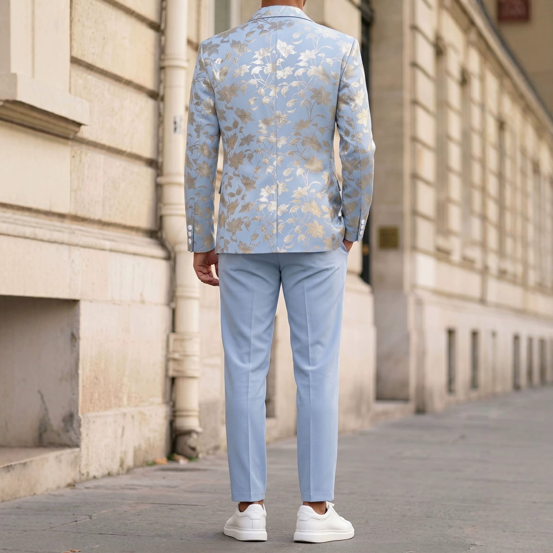 Mens Banquet Dress Gold-Embossed Suit Set