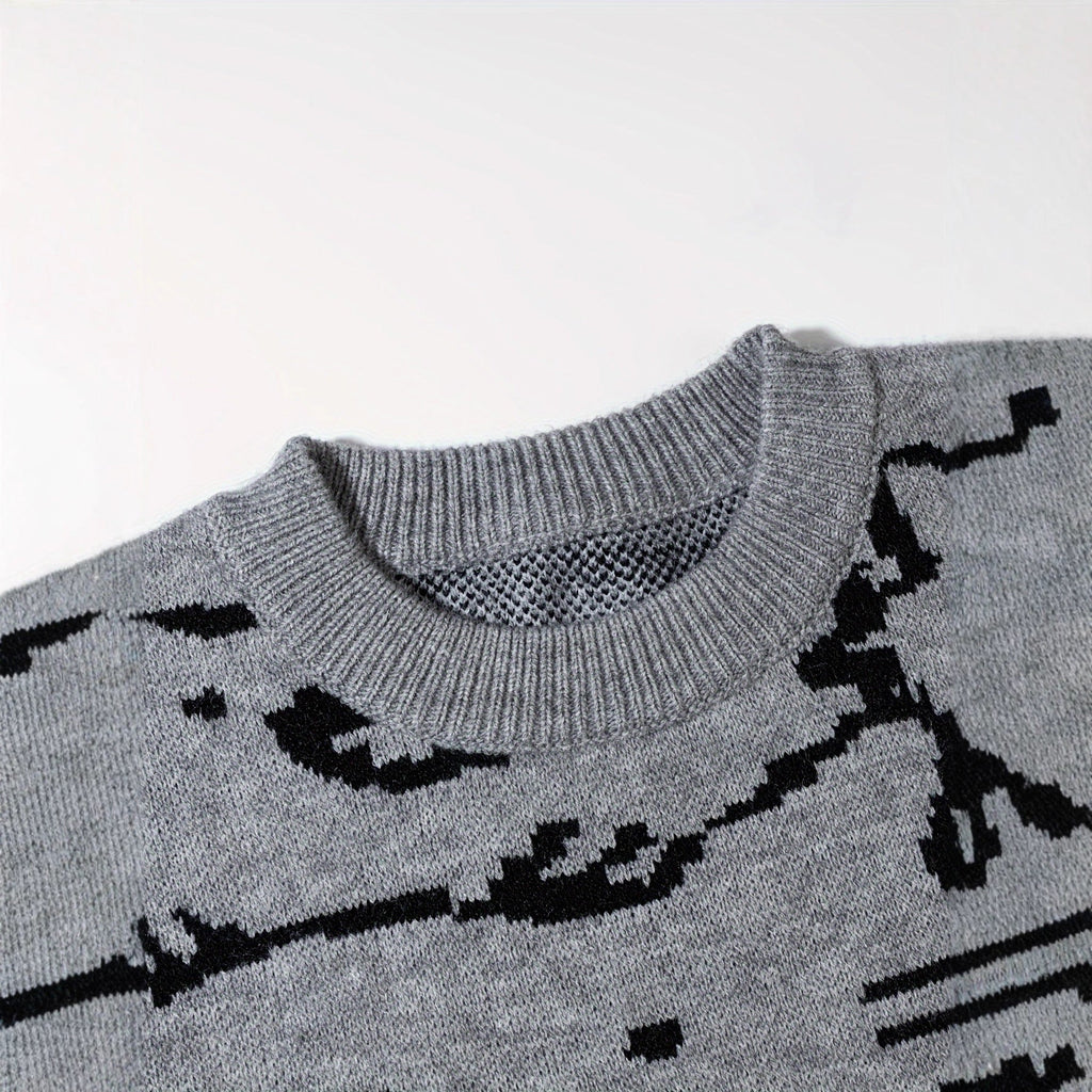 Mens Cute And Quirky Cat-print Knit Sweater