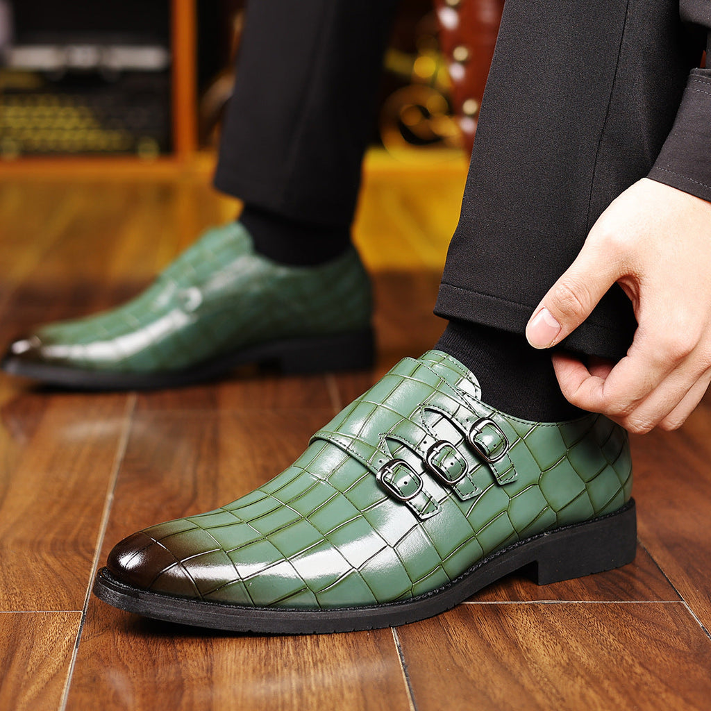 Men's Work Utility Footwear Casual Pointed-Toe Buckled Leather Shoes