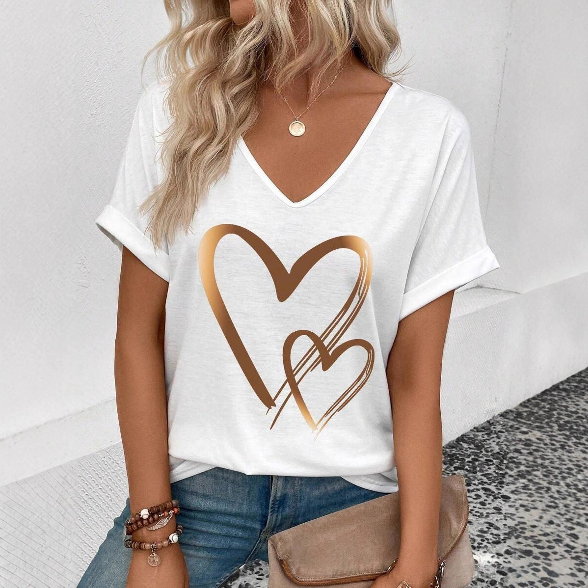 Womens Stylish Printed Slim-fit Short-sleeve Top