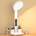 LED Clock Table Lamp USB Chargeable Dimmable Desk Lamp Plug-in LED Fan Light Foldable Eye Protection Reading Night Light
