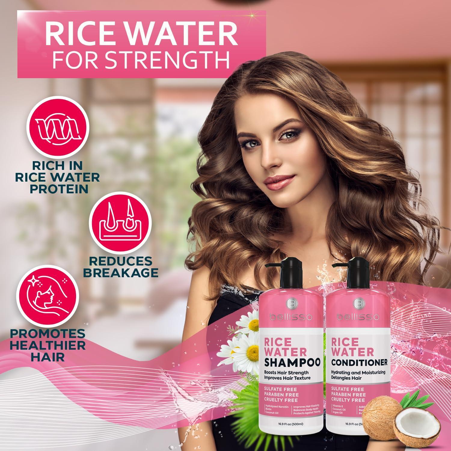 Rice Water Shampoo and Conditioner Set   Sulfate Free for Thin and Fine Hair