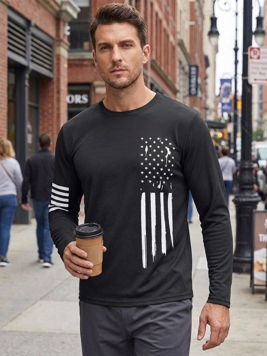 Mens Outdoor Casual Sporty Crew-neck Long-sleeve