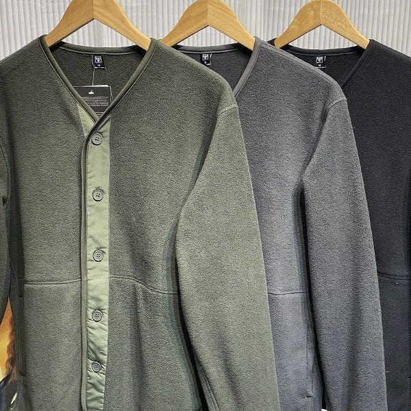 Collarless Casual Cardigan Sweatshirt Suitable For Layering As An Outerwear Piece
