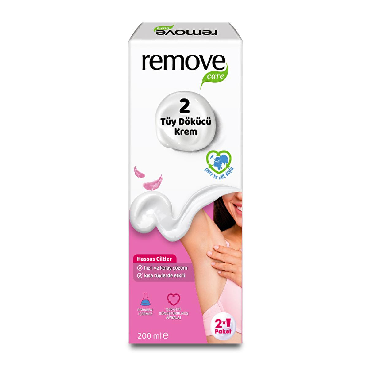 Remove Care Hair Removal Cream for Sensitive Skin - 2 x 3.38 fl oz, Fast-Acting, Dermatologically Tested