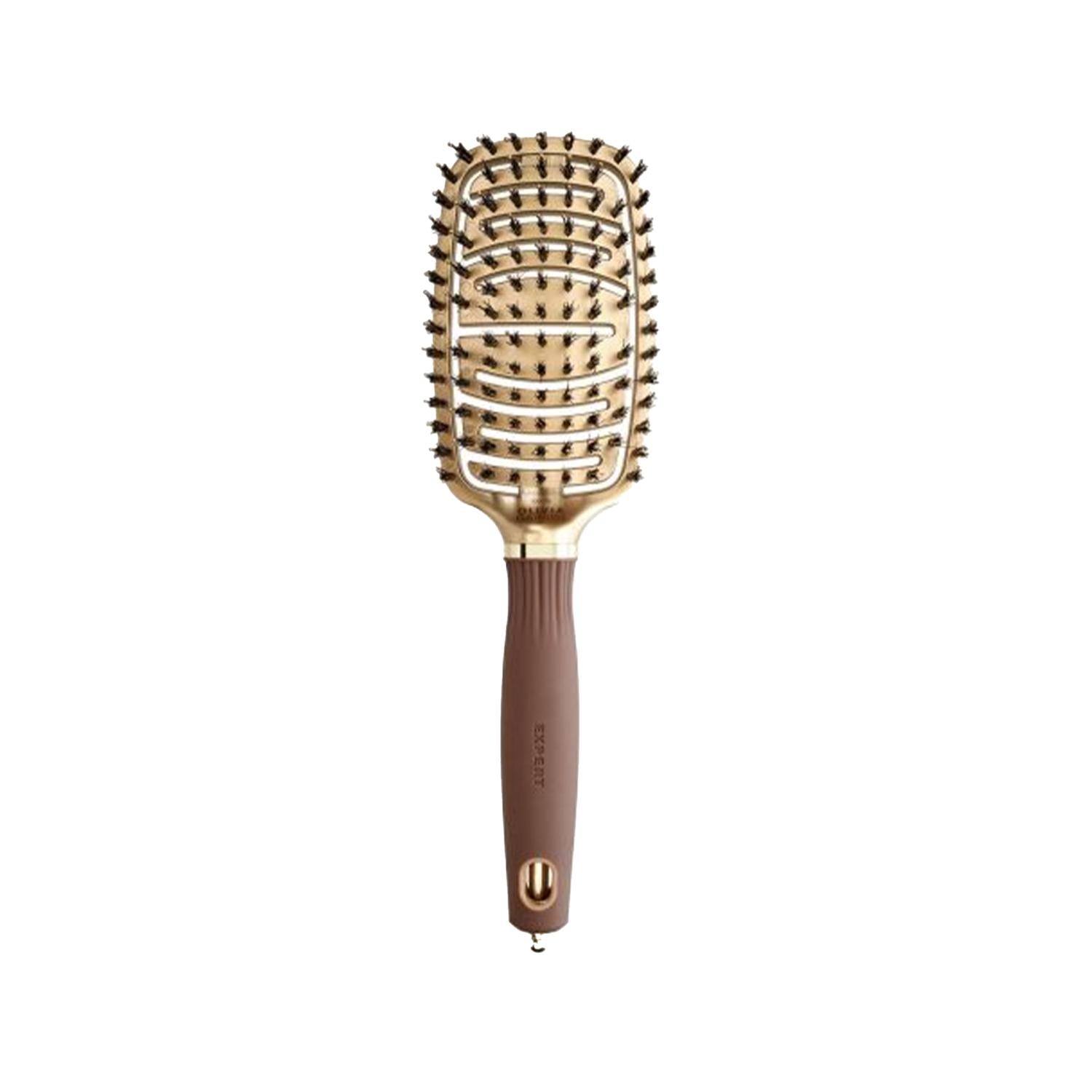 Olivia Garden Expert Care Flex Boar Bristles Gold Brown Hair Brush for Gentle Hair Care & Styling